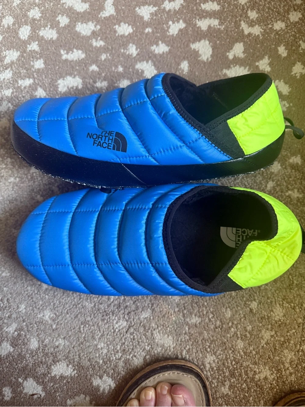 The North Face Men’s Blue and Neon yellow and black Slip-On Slippers